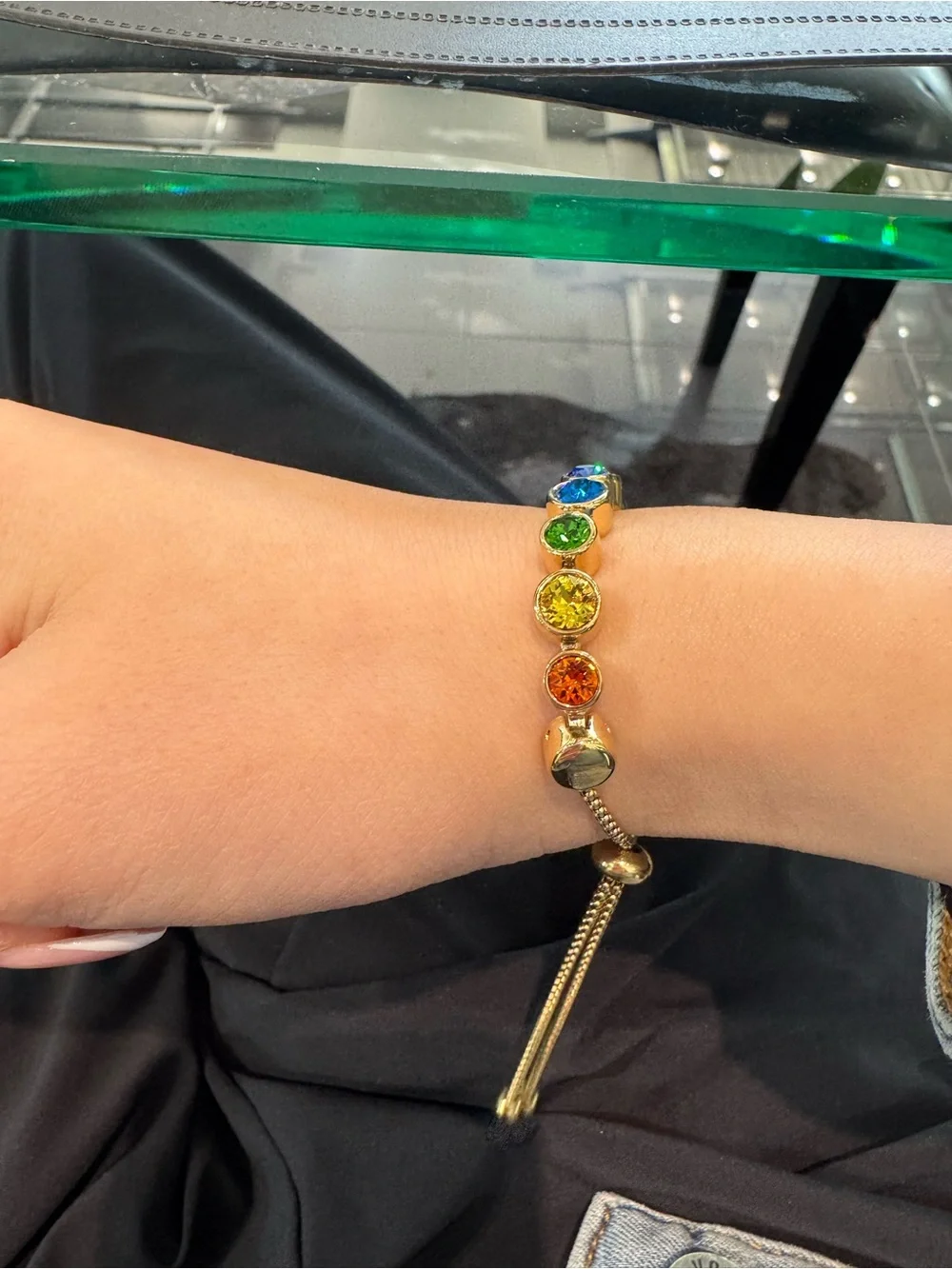 New Yellow Gold-tone Bezel-Set Rainbow Gemstone Tennis Bracelet